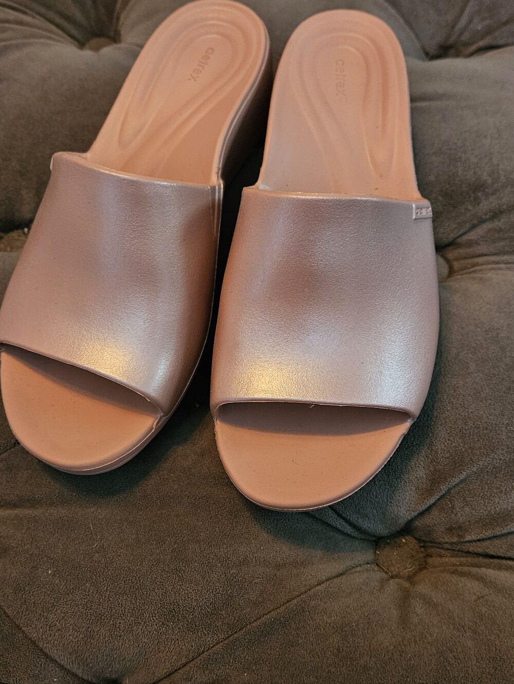 Aetrex Metallic Rose Slide Mules